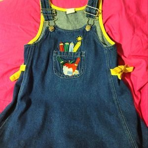 Girls Denim Bibbed School Themed Dress